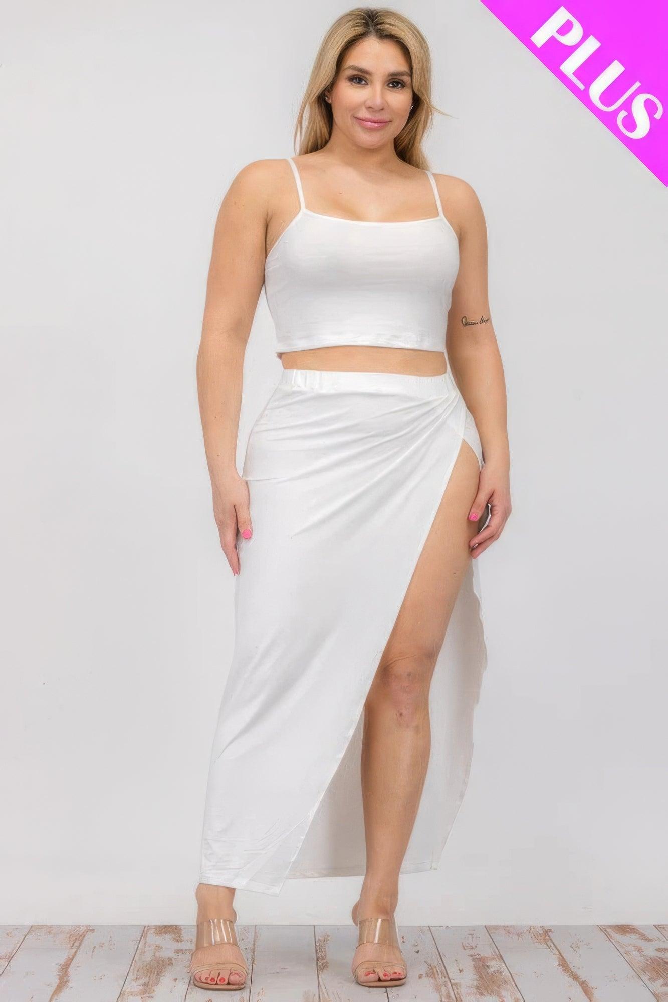 Women's Outfits & Sets Plus Size Crop Cami & Split Thigh Maxi Skirt Set