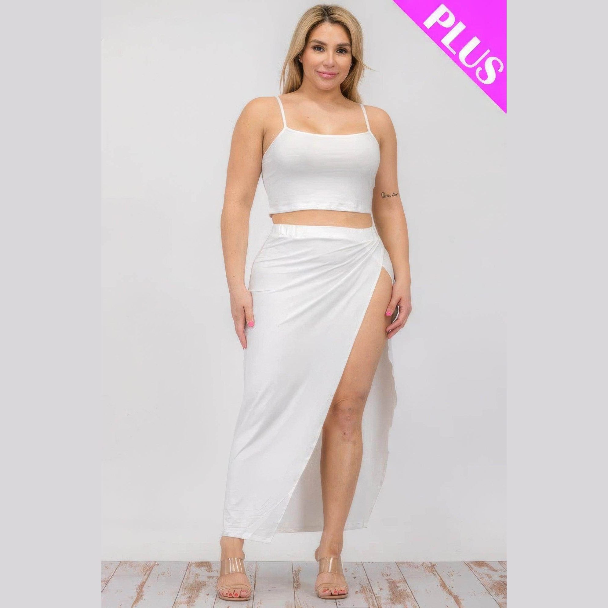 Plus Crop Cami & Split Thigh Maxi Skirt Set - VacationGrabs
