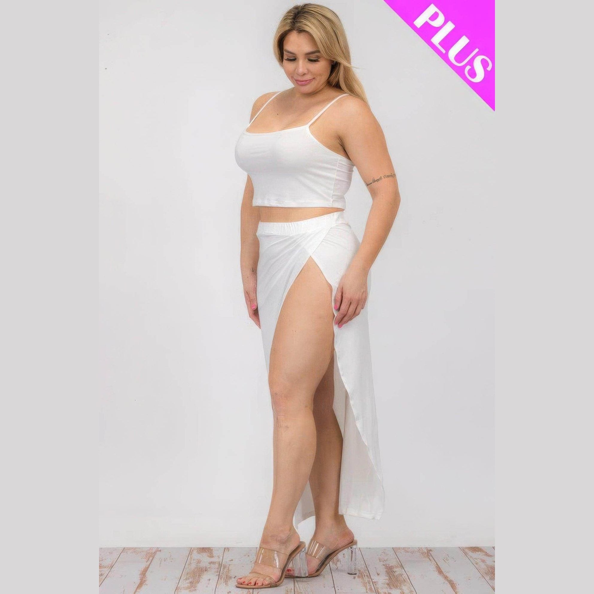Plus Crop Cami & Split Thigh Maxi Skirt Set - VacationGrabs