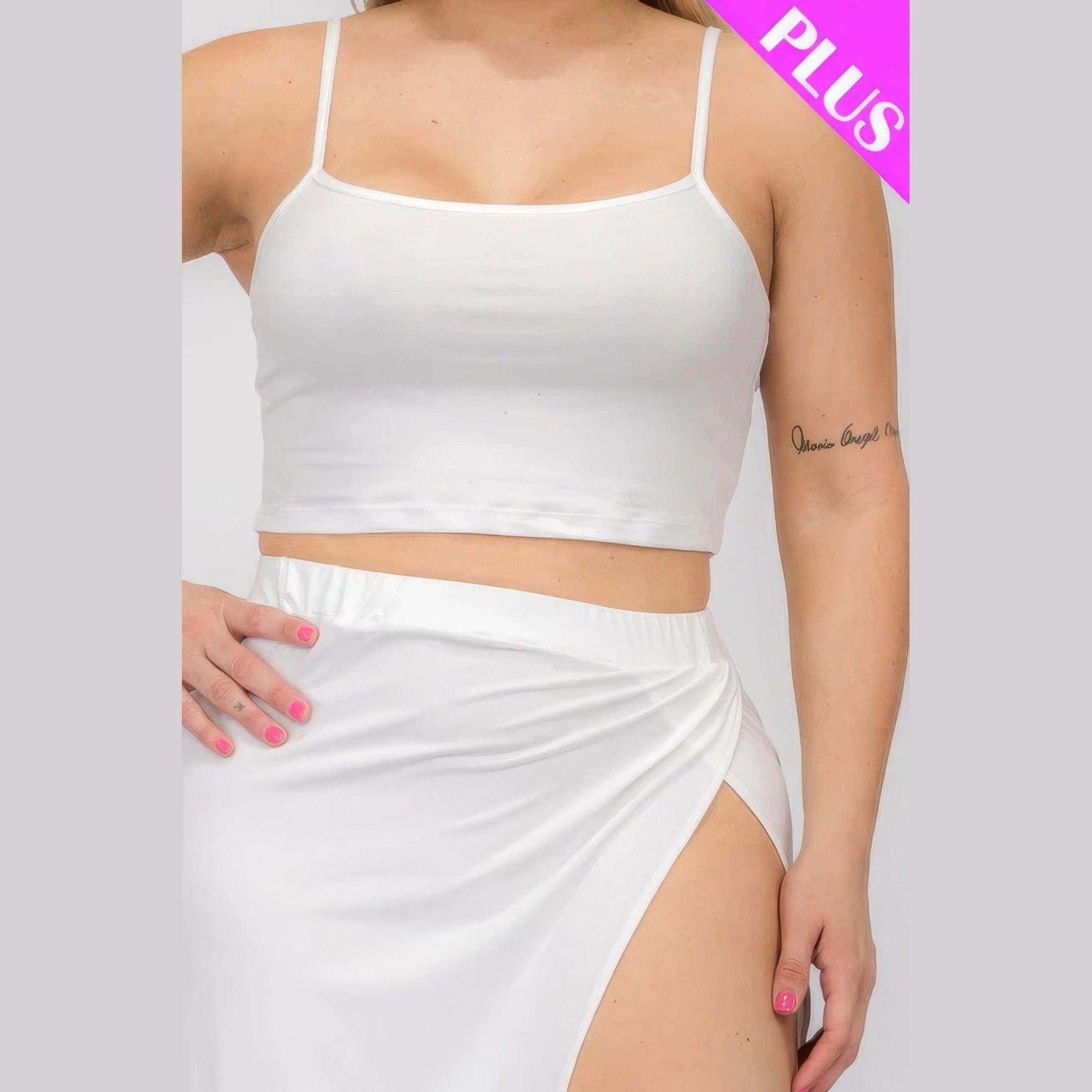 Plus Crop Cami & Split Thigh Maxi Skirt Set - VacationGrabs