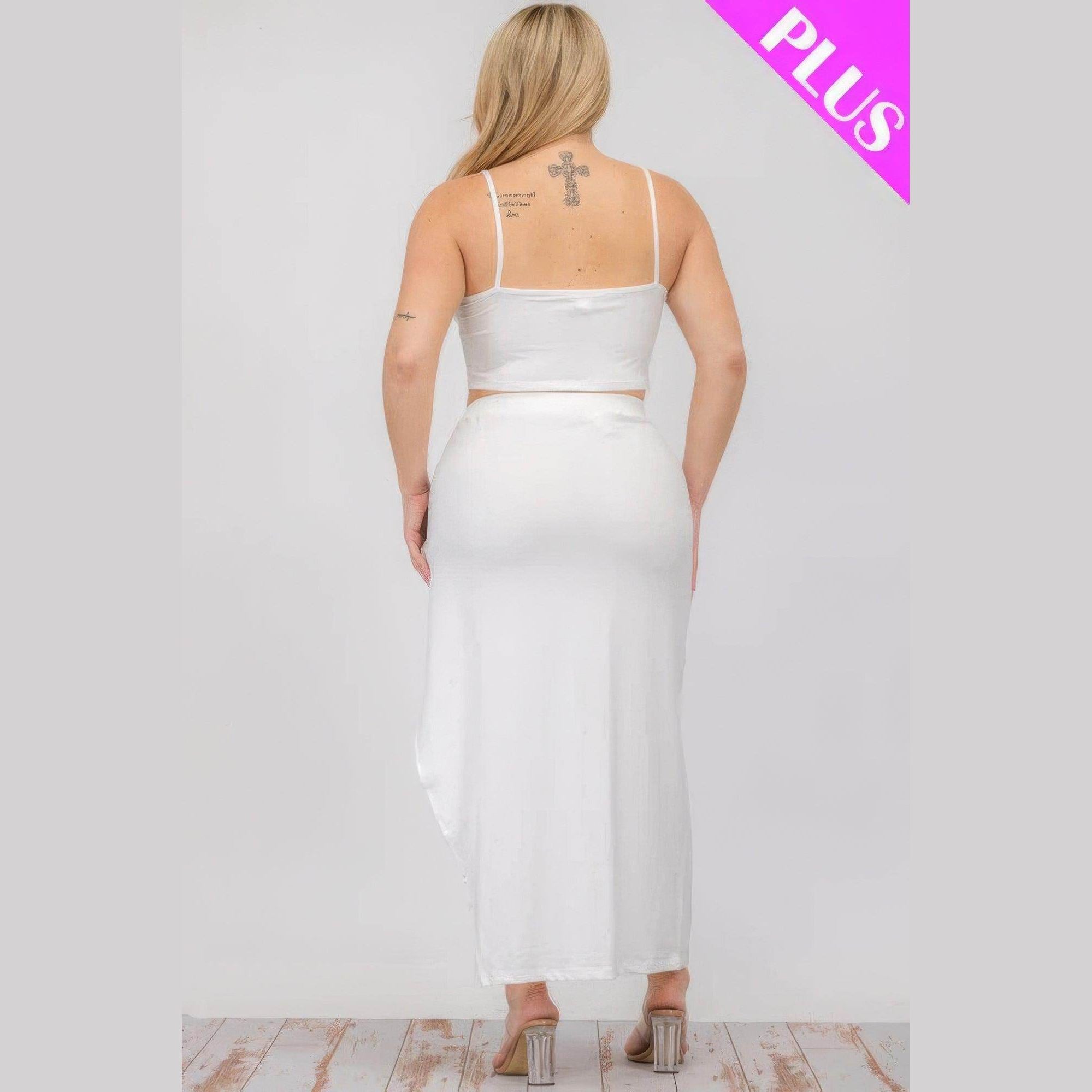 Plus Crop Cami & Split Thigh Maxi Skirt Set - VacationGrabs