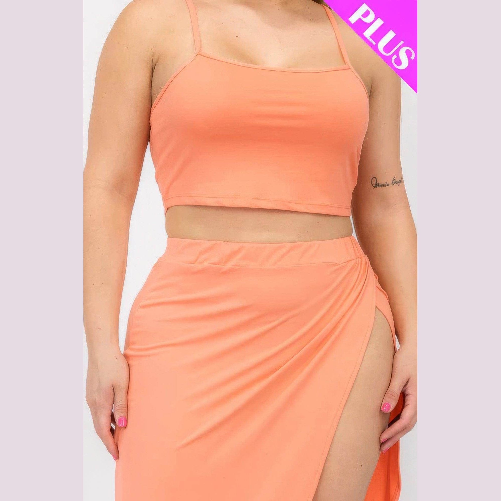 Plus Crop Cami & Split Thigh Maxi Skirt Set - VacationGrabs