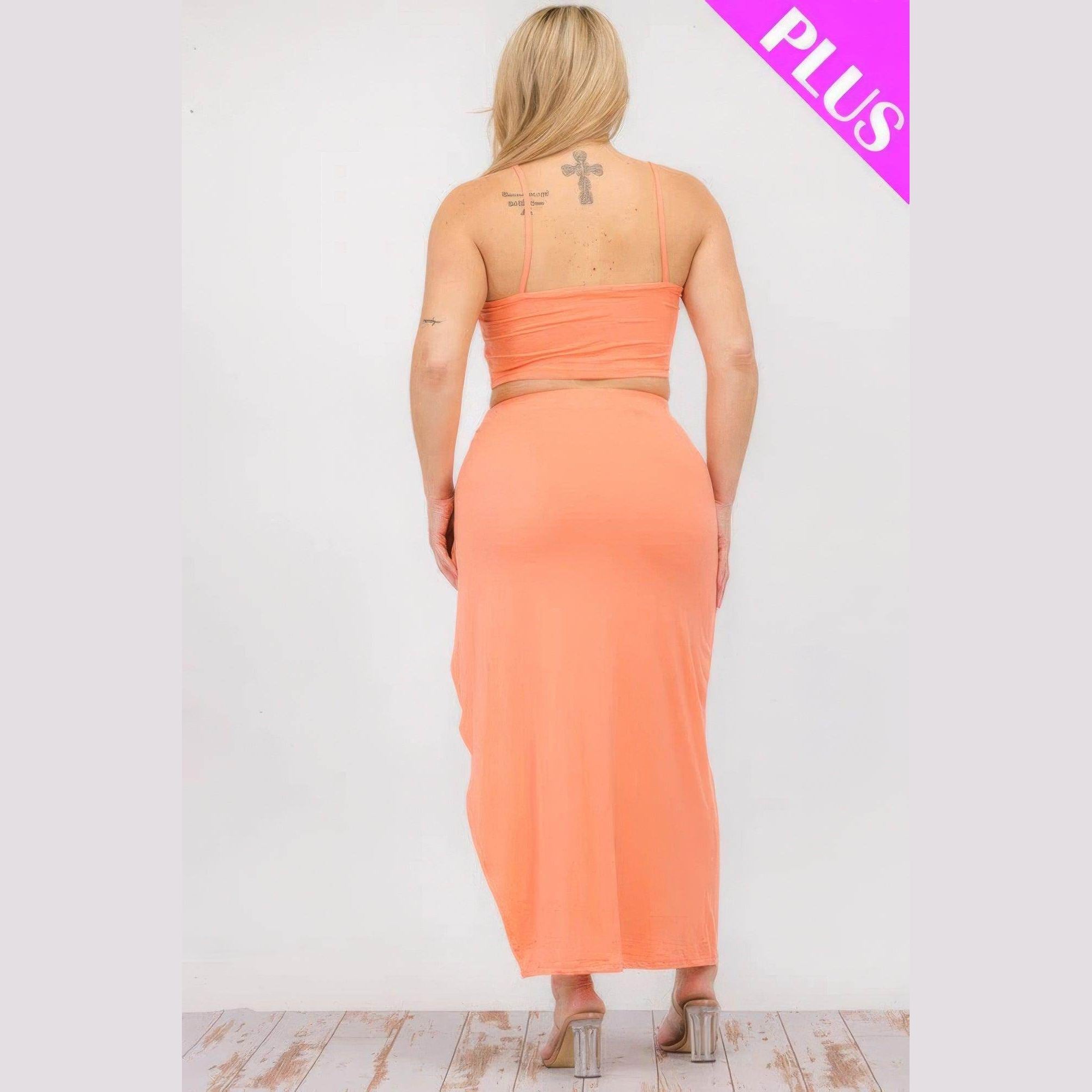 Plus Crop Cami & Split Thigh Maxi Skirt Set - VacationGrabs