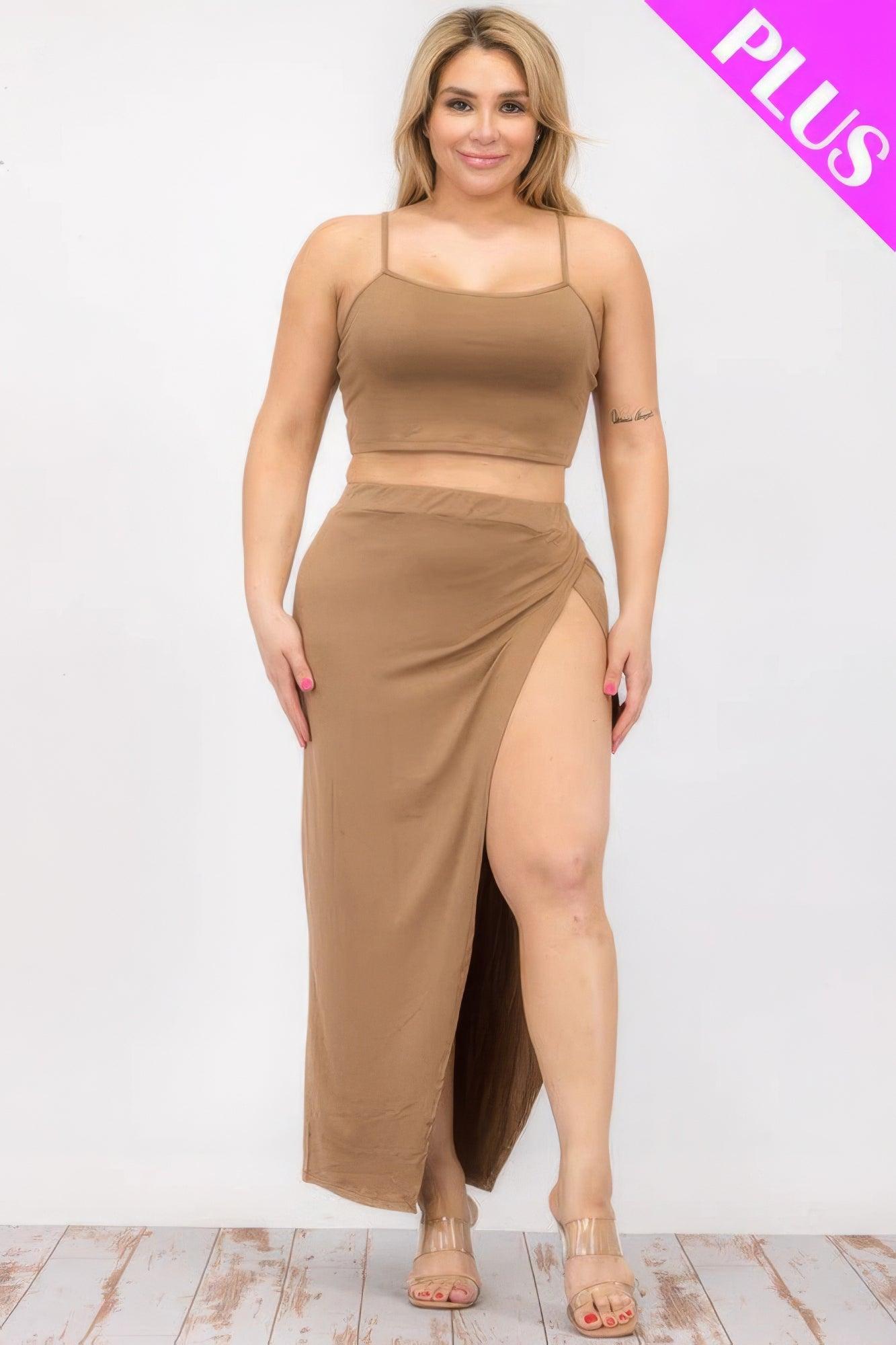 Women's Outfits & Sets Plus Size Crop Cami & Split Thigh Maxi Skirt Set