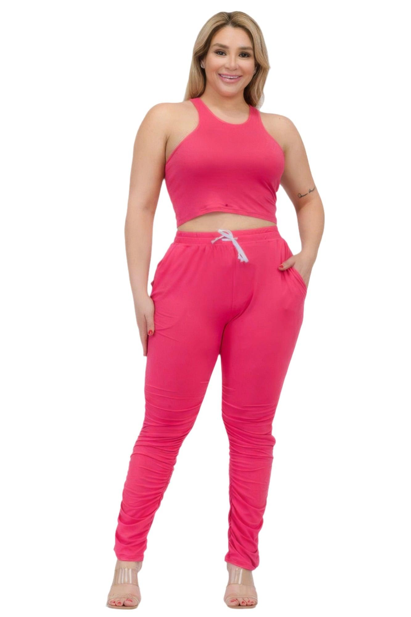 Women's Activewear Plus Size Crop Tank Top & Ruched Pants Set
