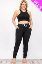 Women's Activewear Plus Size Crop Tank Top & Ruched Pants Set