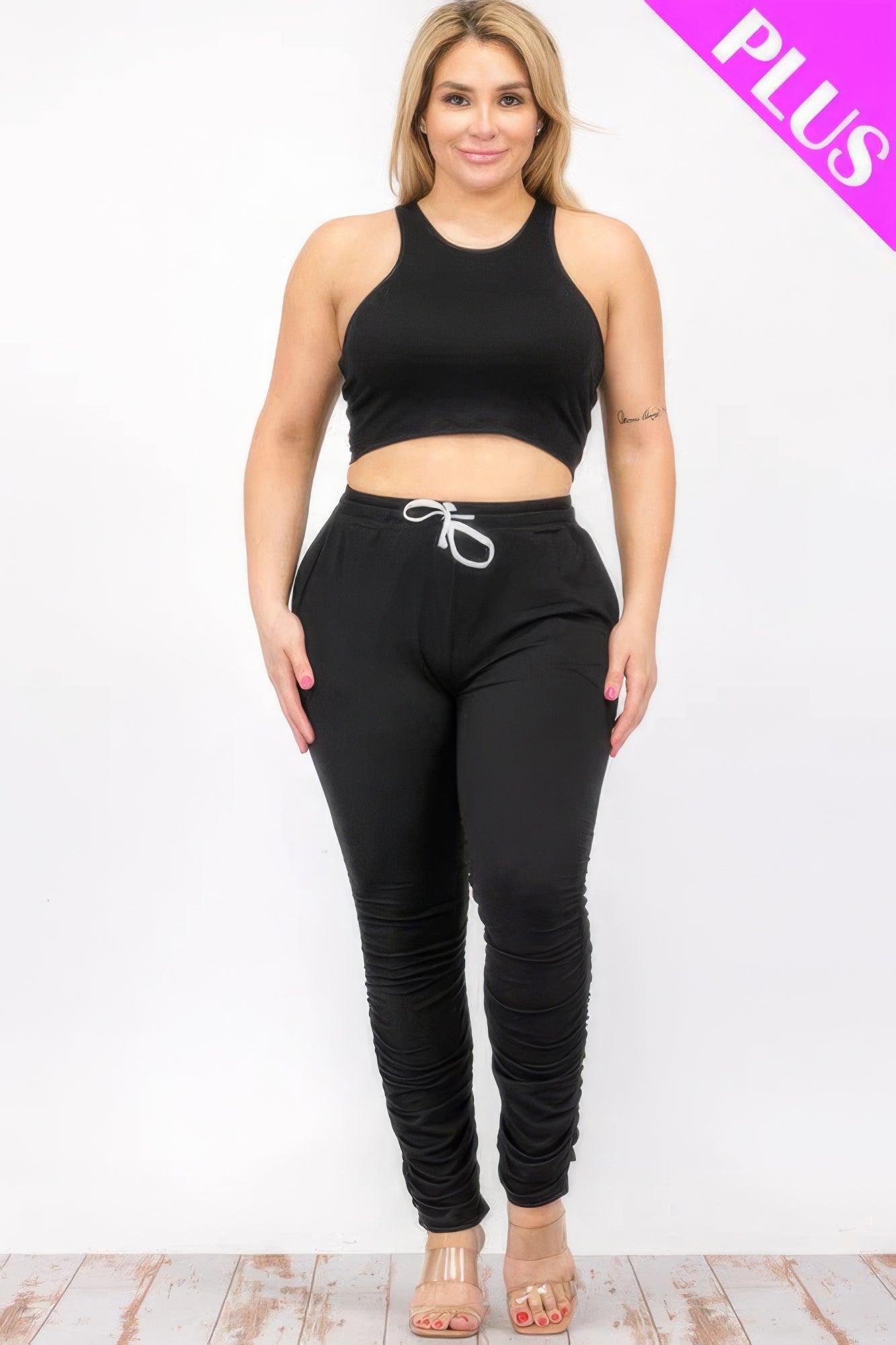 Women's Activewear Plus Size Crop Tank Top & Ruched Pants Set