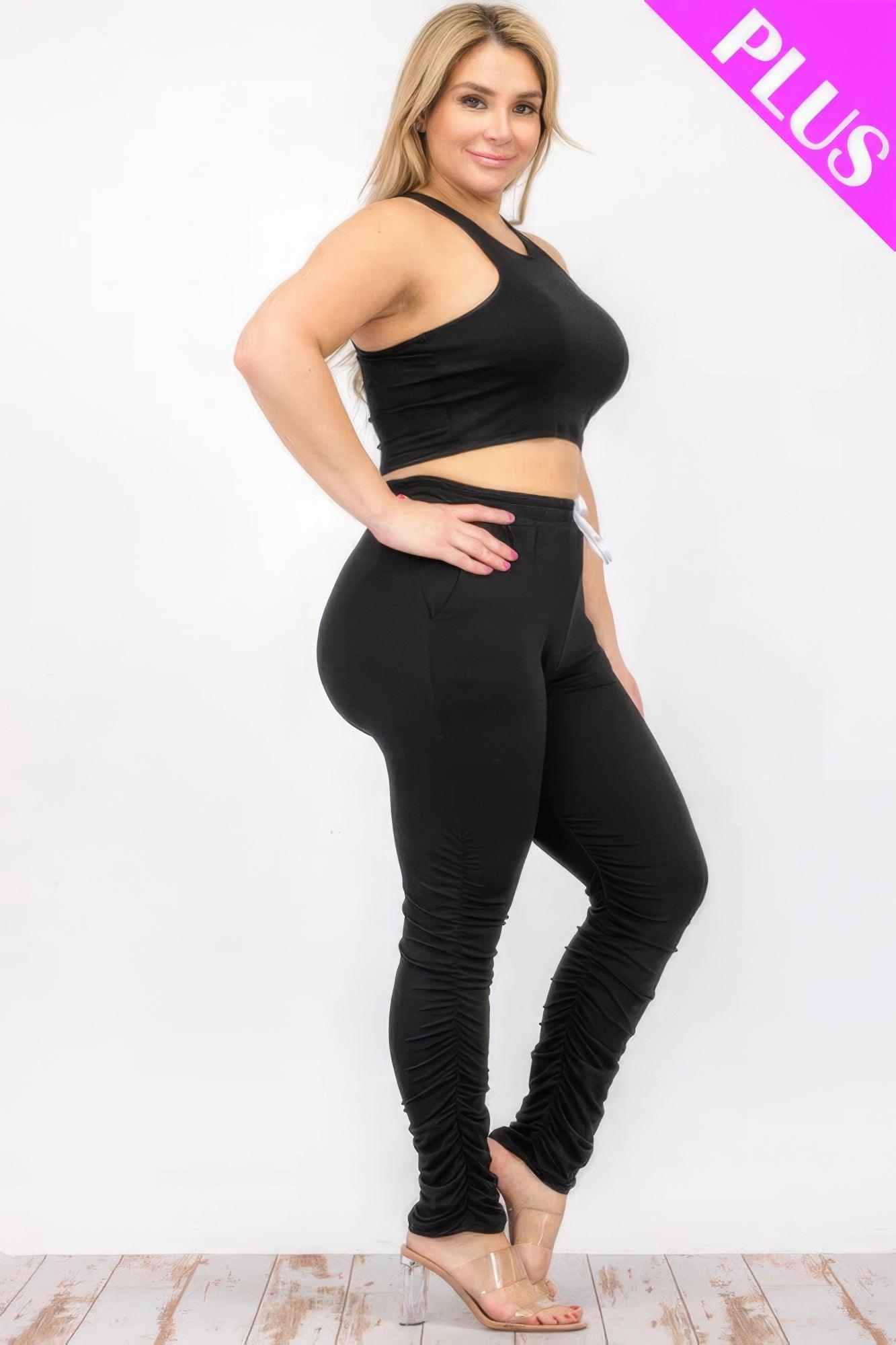 Women's Activewear Plus Size Crop Tank Top & Ruched Pants Set