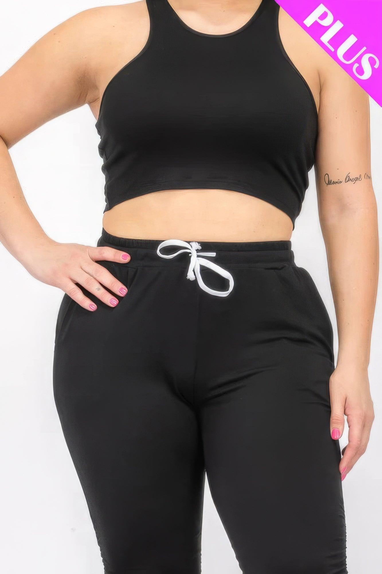 Women's Activewear Plus Size Crop Tank Top & Ruched Pants Set