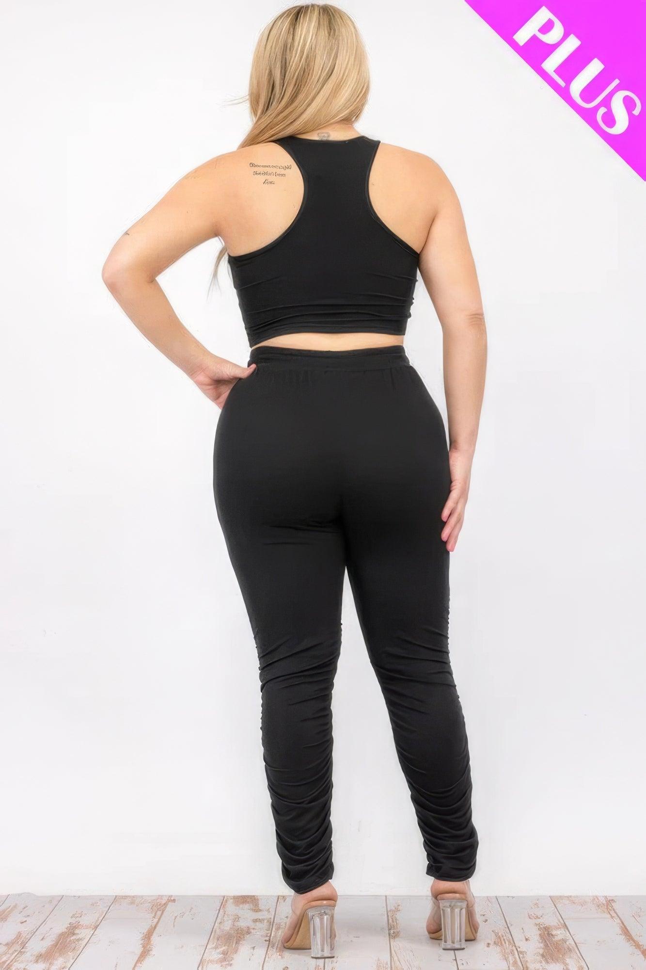 Women's Activewear Plus Size Crop Tank Top & Ruched Pants Set