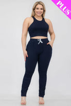 Women's Activewear Plus Size Crop Tank Top & Ruched Pants Set