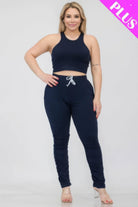 Women's Activewear Plus Size Crop Tank Top & Ruched Pants Set