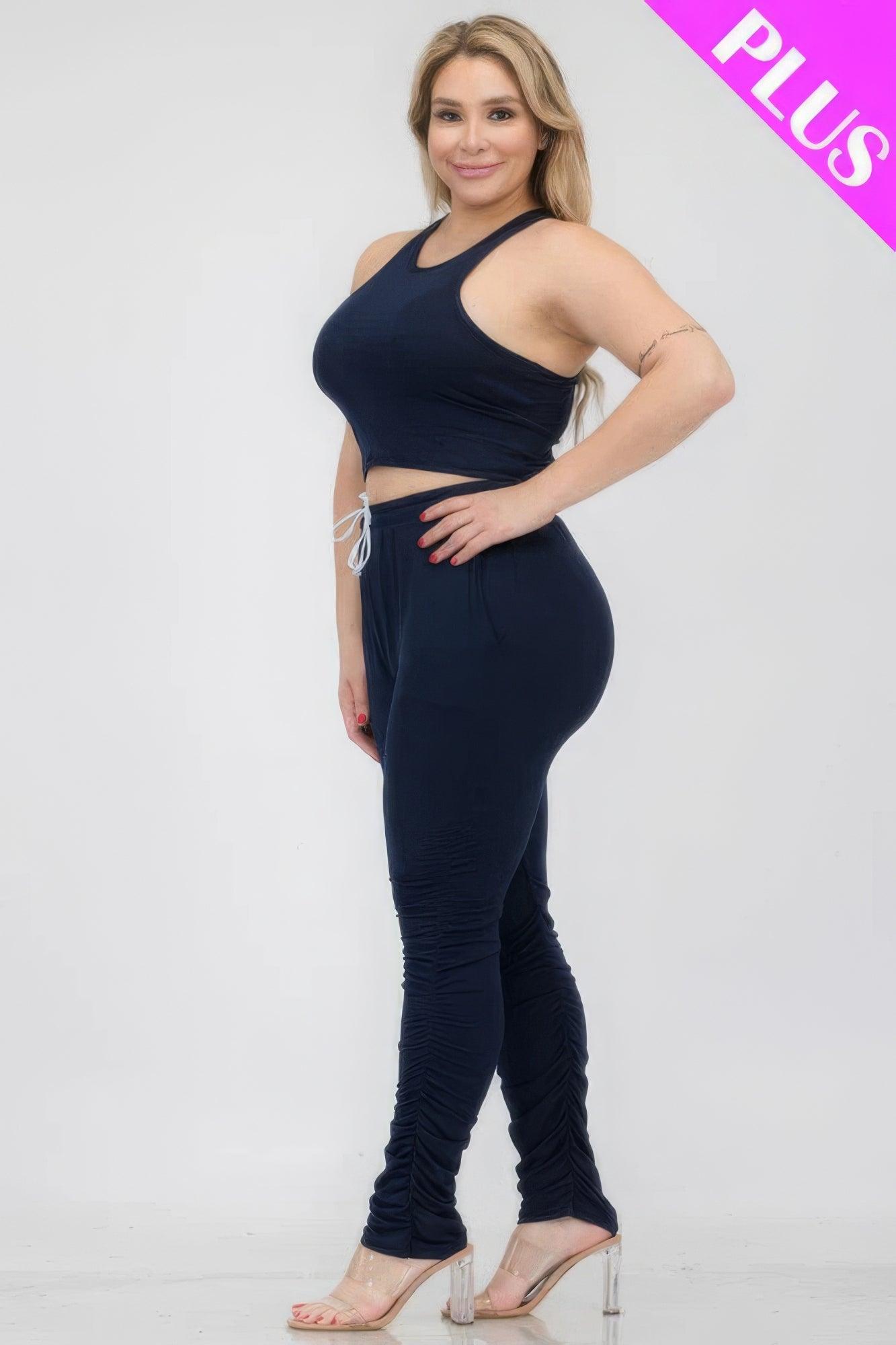 Women's Activewear Plus Size Crop Tank Top & Ruched Pants Set