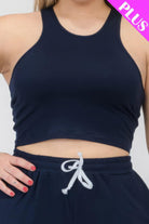 Women's Activewear Plus Size Crop Tank Top & Ruched Pants Set