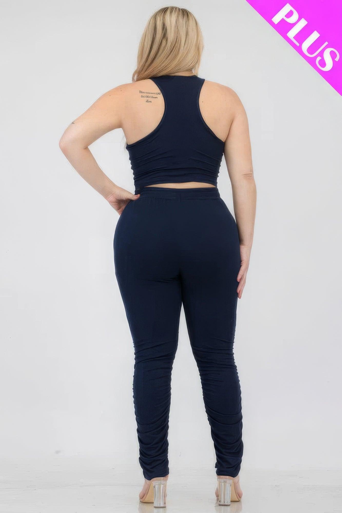 Women's Activewear Plus Size Crop Tank Top & Ruched Pants Set