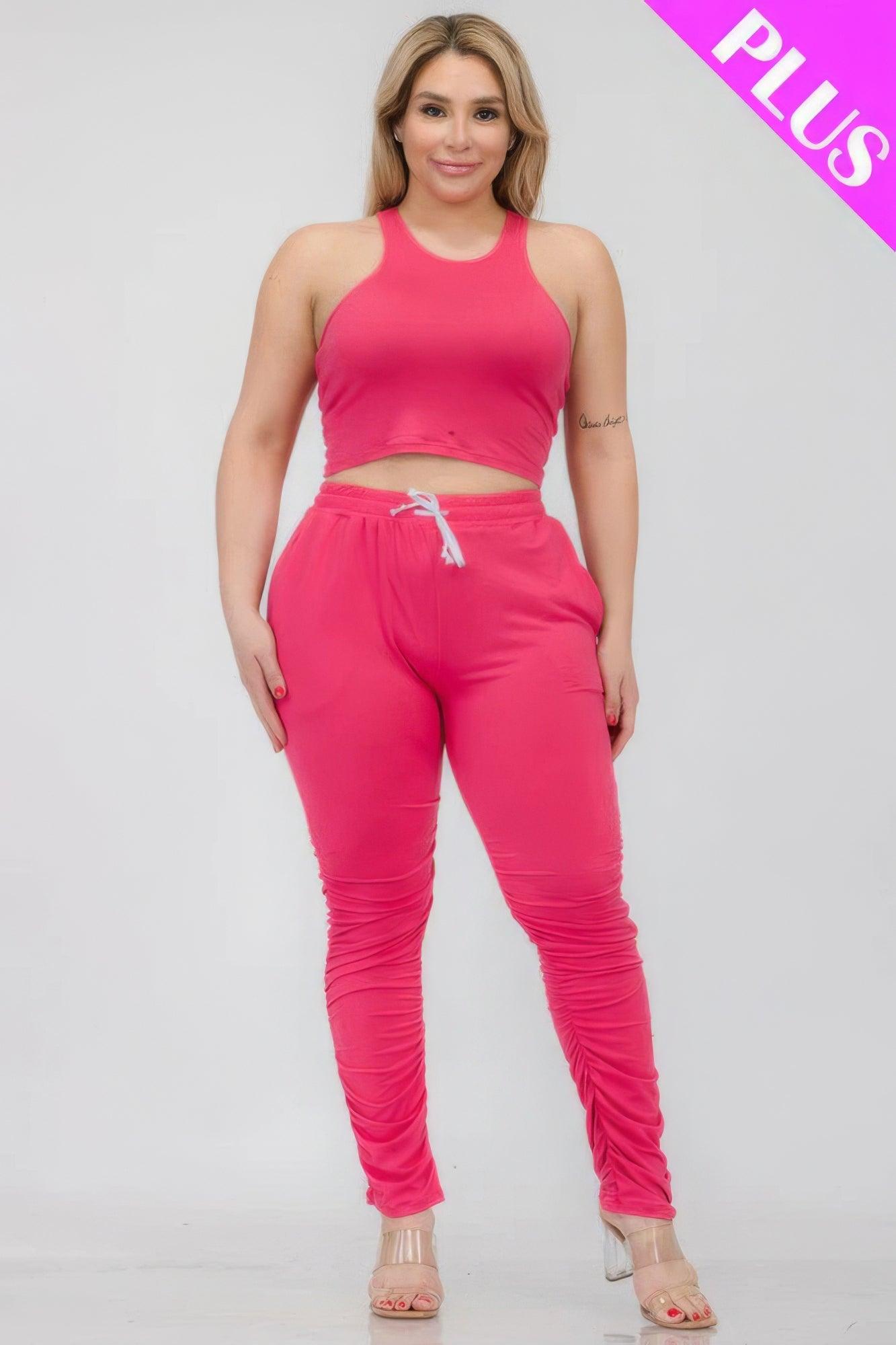 Women's Activewear Plus Size Crop Tank Top & Ruched Pants Set