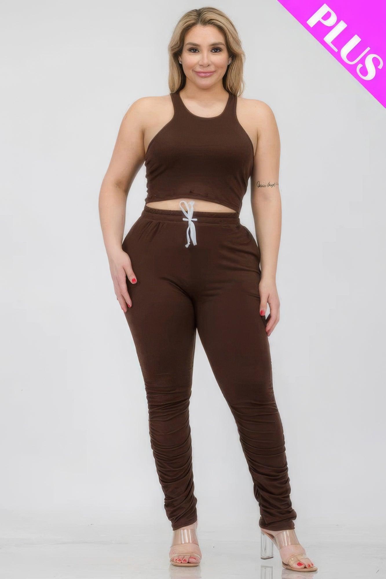 Women's Activewear Plus Size Crop Tank Top & Ruched Pants Set