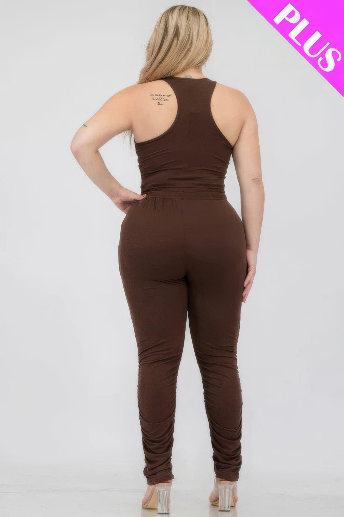 Women's Activewear Plus Size Crop Tank Top & Ruched Pants Set