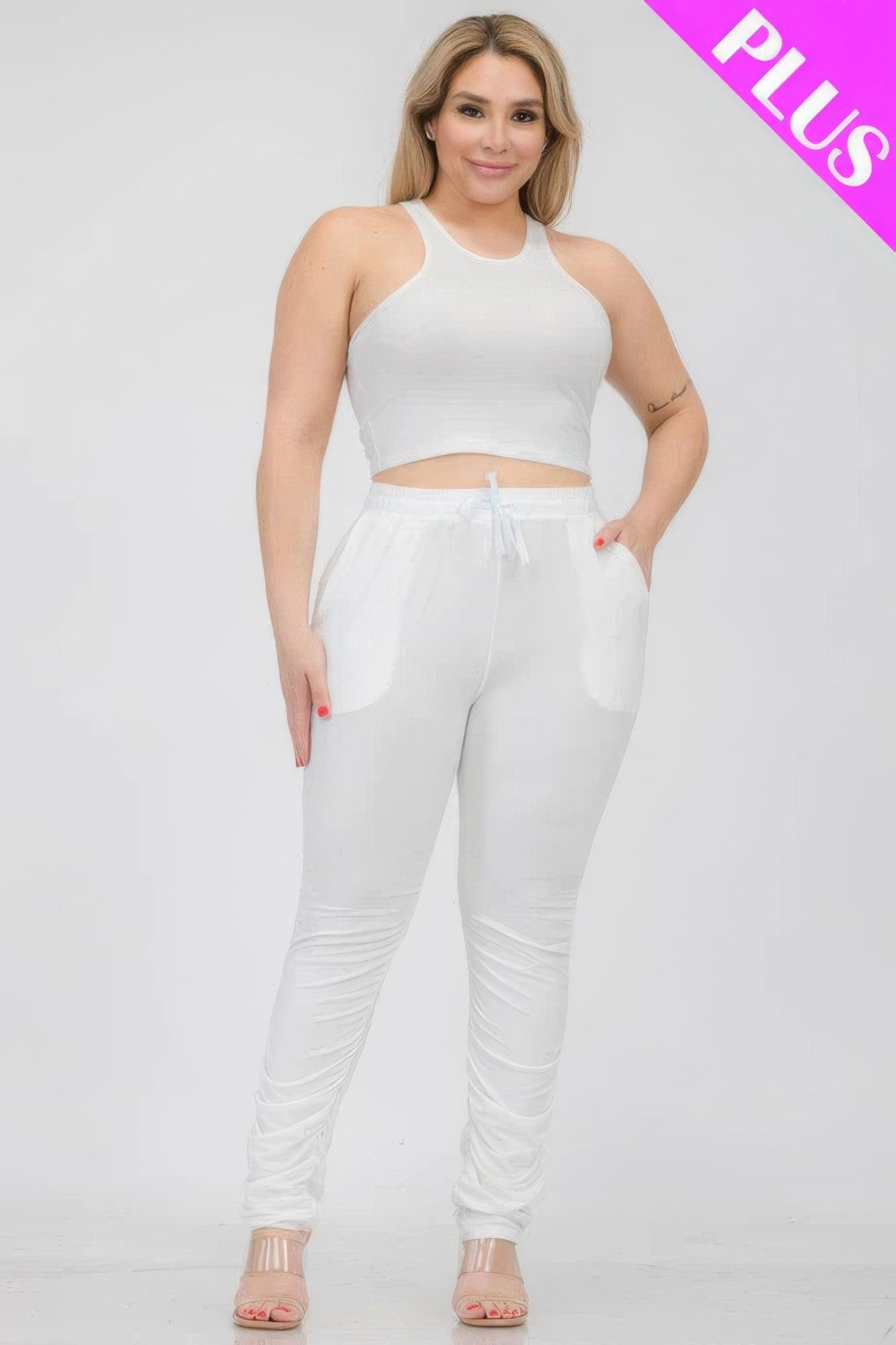 Women's Activewear Plus Size Crop Tank Top & Ruched Pants Set