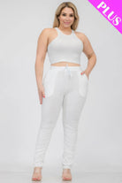 Women's Activewear Plus Size Crop Tank Top & Ruched Pants Set