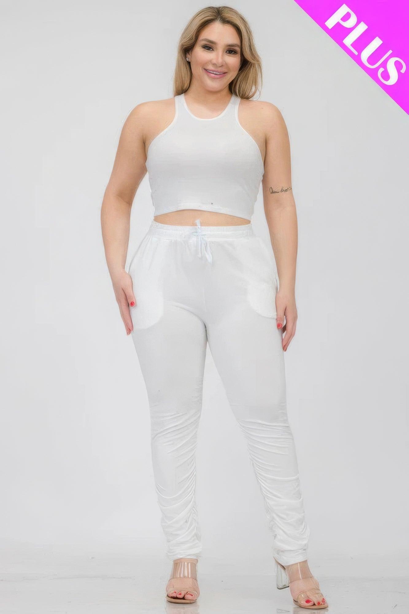 Women's Activewear Plus Size Crop Tank Top & Ruched Pants Set