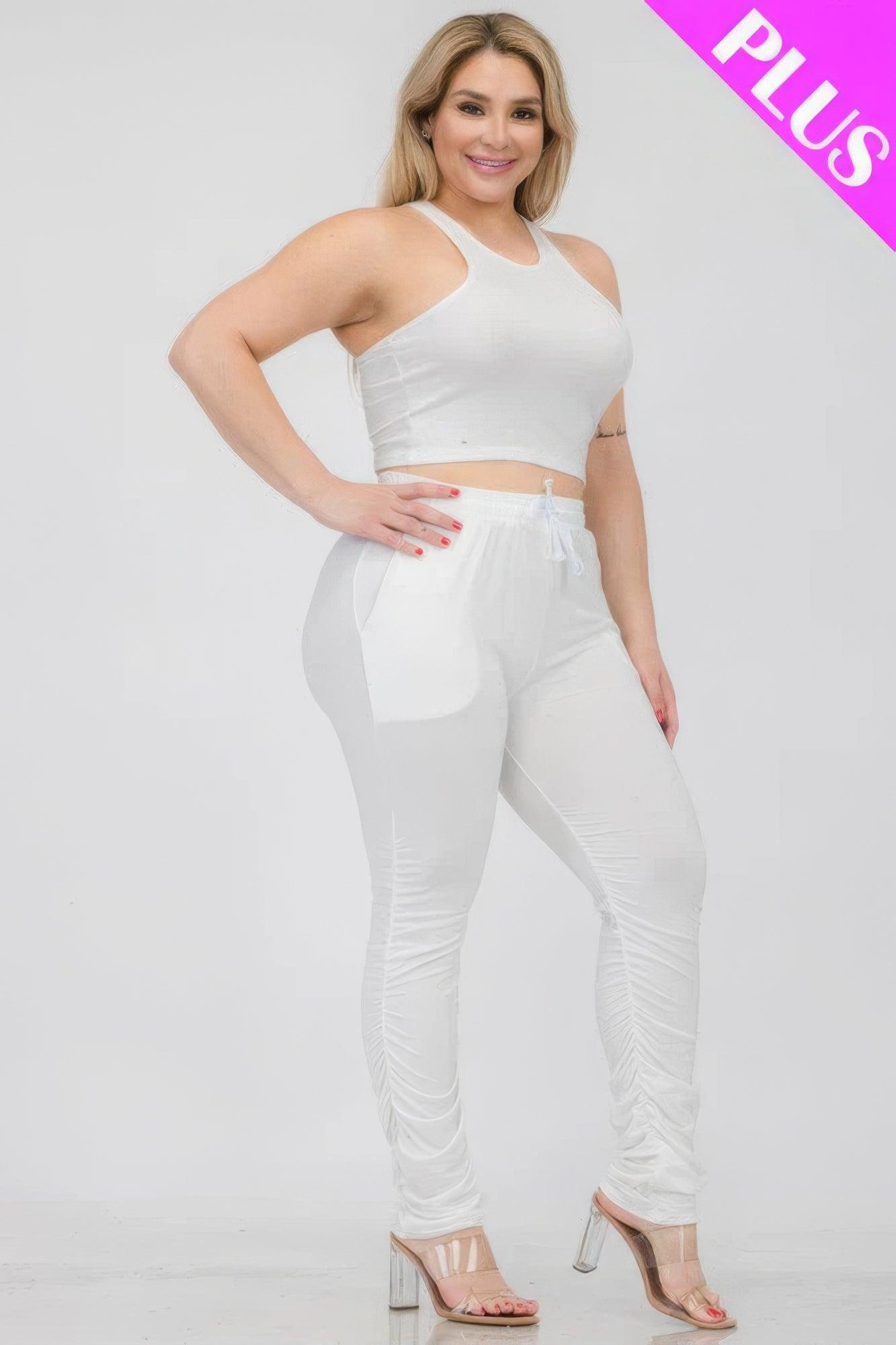 Women's Activewear Plus Size Crop Tank Top & Ruched Pants Set