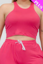 Women's Activewear Plus Size Crop Tank Top & Ruched Pants Set