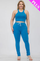 Women's Activewear Plus Size Crop Tank Top & Ruched Pants Set