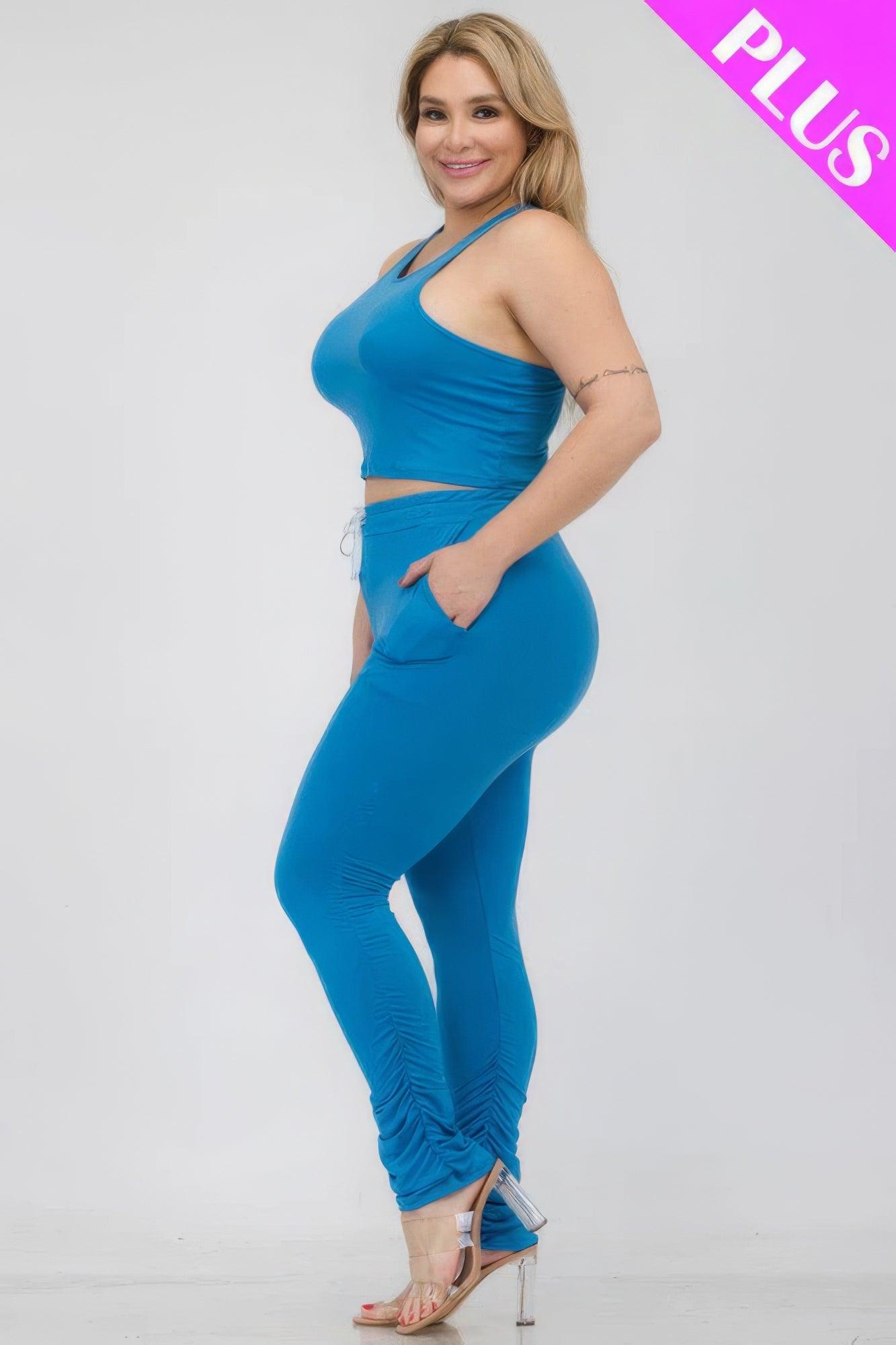 Women's Activewear Plus Size Crop Tank Top & Ruched Pants Set