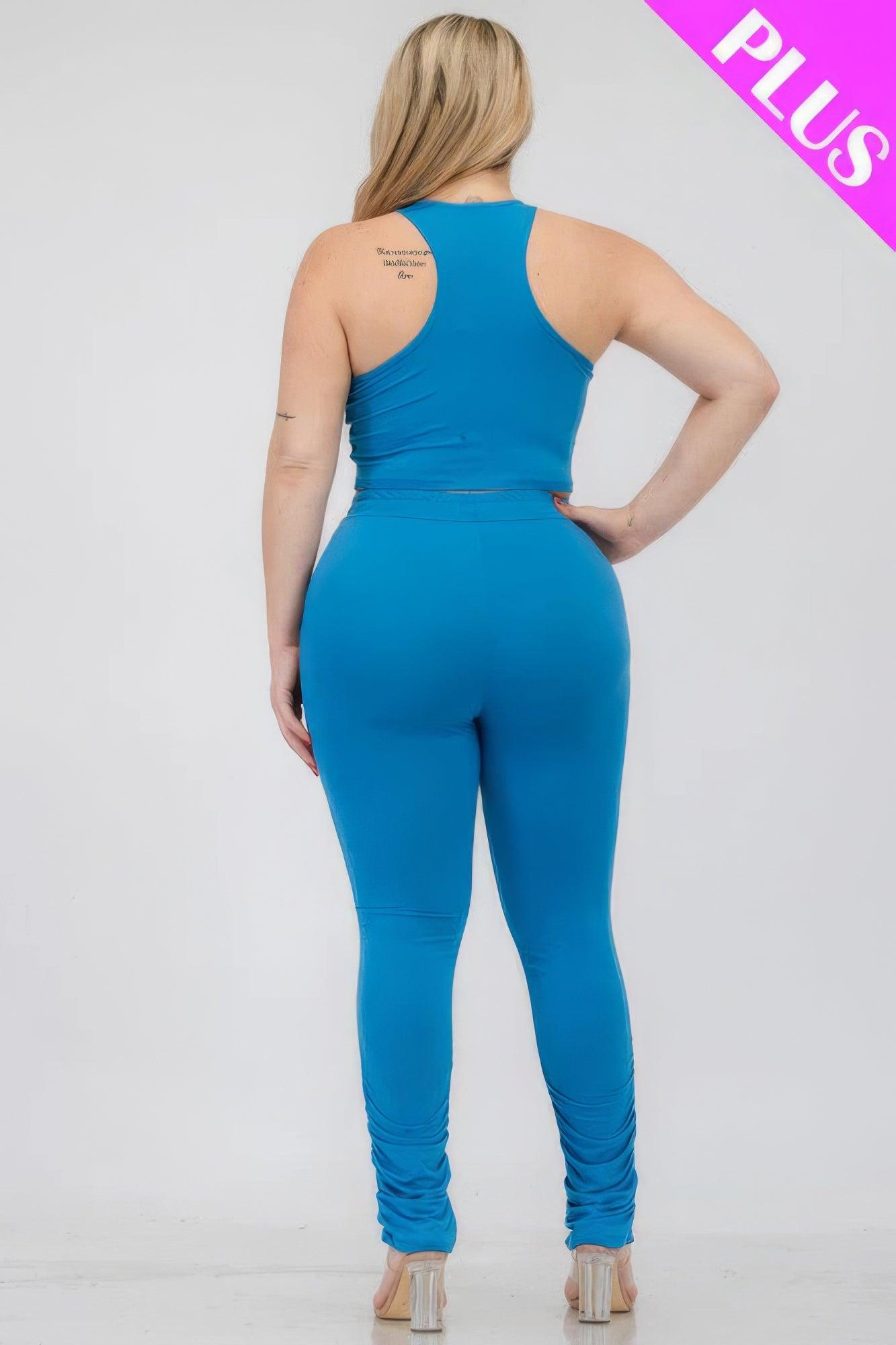 Women's Activewear Plus Size Crop Tank Top & Ruched Pants Set