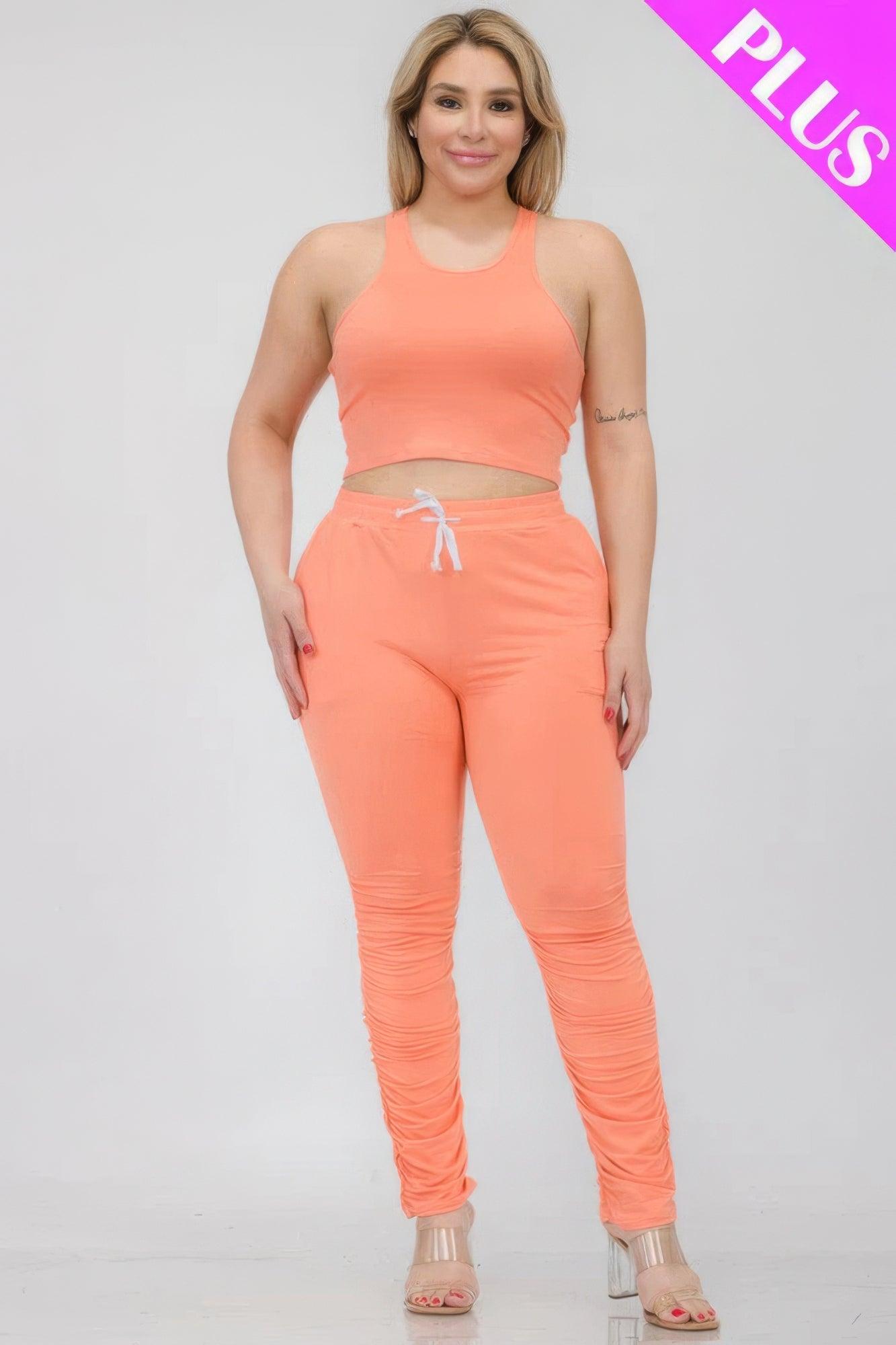 Women's Activewear Plus Size Crop Tank Top & Ruched Pants Set