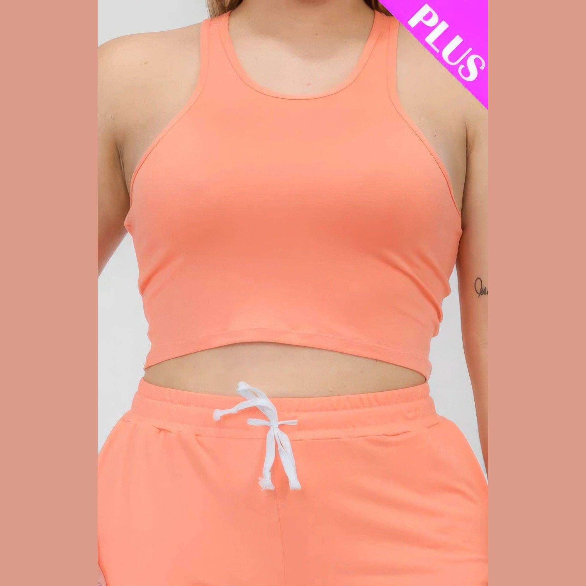 Plus Size Crop Tank Top & Ruched Pants Set - VacationGrabs