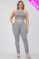 Women's Activewear Plus Size Crop Tank Top & Ruched Pants Set