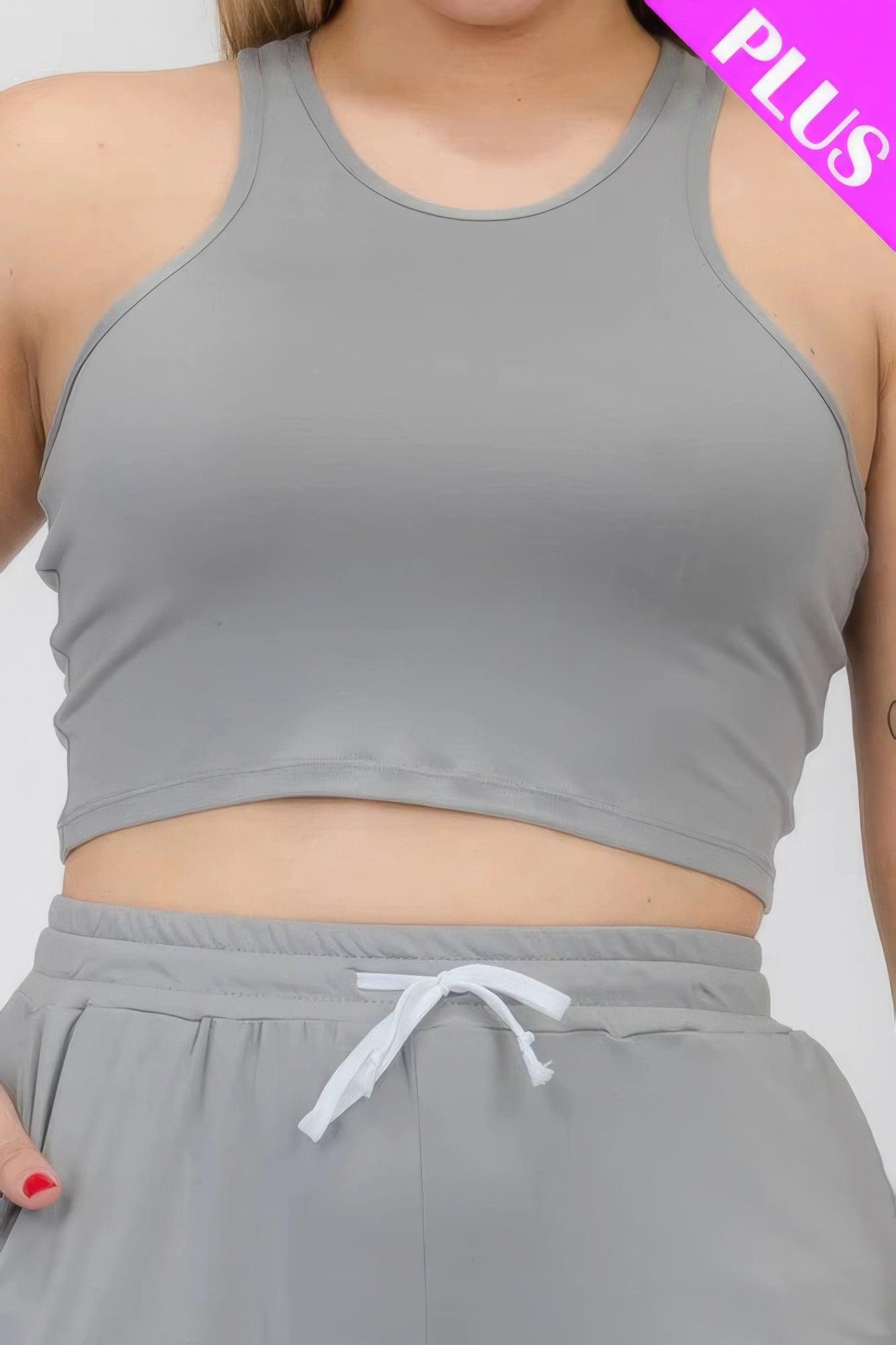 Women's Activewear Plus Size Crop Tank Top & Ruched Pants Set