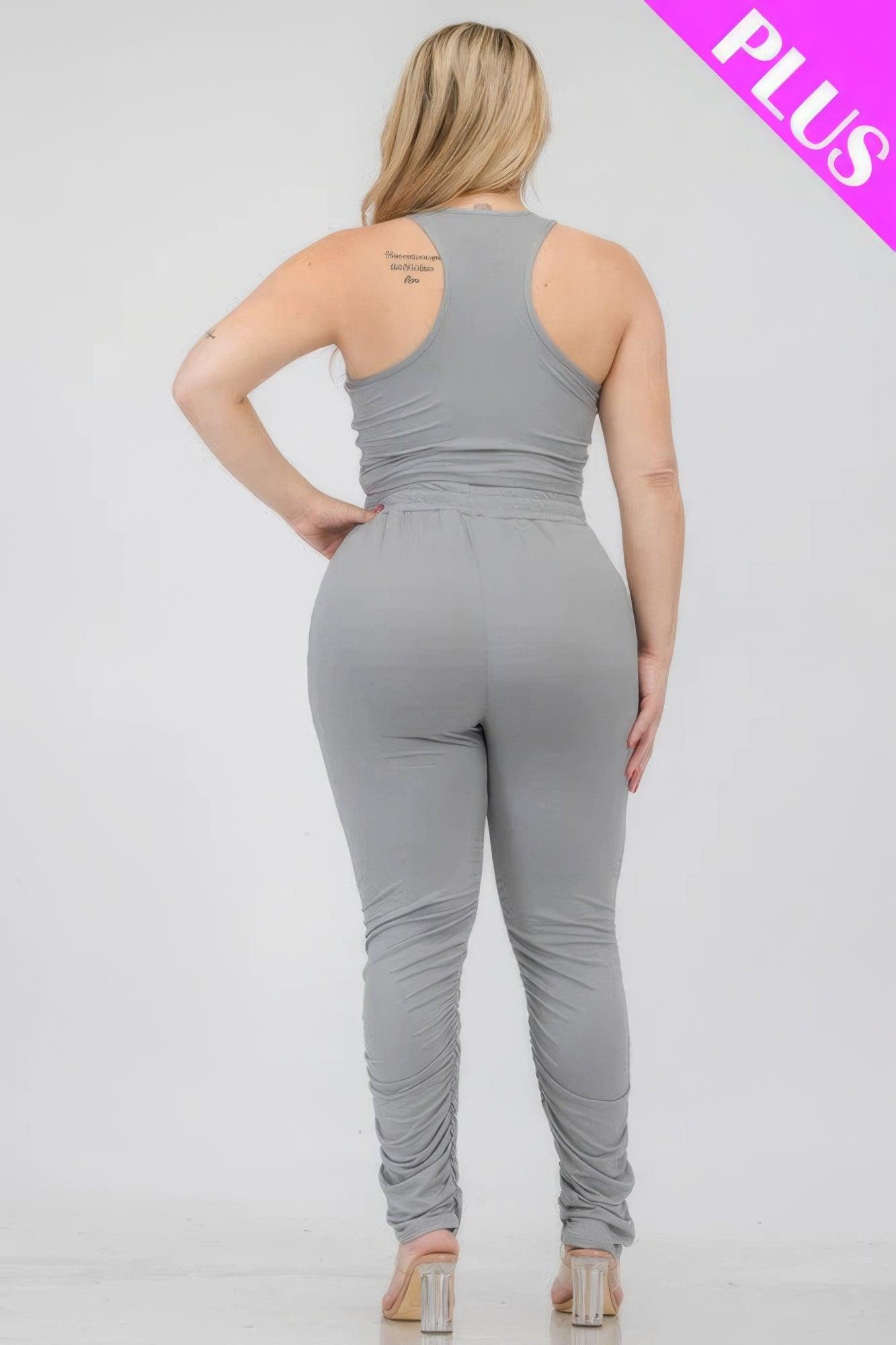 Women's Activewear Plus Size Crop Tank Top & Ruched Pants Set