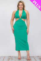 Women's Dresses Plus Size Cut-out Halter Neck Double Back Tie Split Thigh Midi Dress