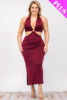 Women's Dresses Plus Size Cut-out Halter Neck Double Back Tie Split Thigh Midi Dress