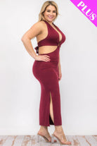 Women's Dresses Plus Size Cut-out Halter Neck Double Back Tie Split Thigh Midi Dress