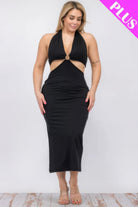 Women's Dresses Plus Size Cut-out Halter Neck Double Back Tie Split Thigh Midi Dress