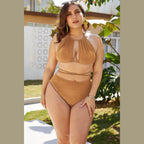 Trendsi Plus Size Cutout Bikini in Tan with Stylish Halter Neck Design for Comfort and Confidence