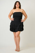Black plus size dress clothes with tiered ruffle design for summer parties