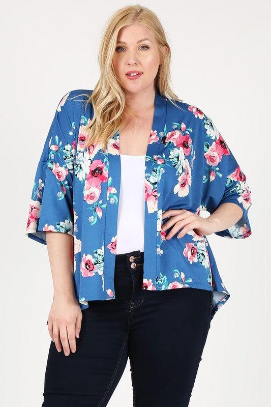 Women's Sweaters - Cardigans Plus Size Floral Short Sleeve Cardigan