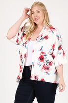 Women's Sweaters - Cardigans Plus Size Floral Short Sleeve Cardigan