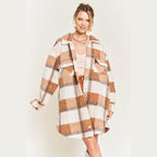 Plus Size Fuzzy Plaid Teddy Jacket - VacationGrabs