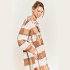 Plus Size Fuzzy Plaid Teddy Jacket - VacationGrabs