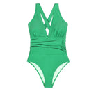 Women's Swimwear - Plus Sizes Plus Size Green V-Neck Back Tie One Piece Swimsuit 2022 Swimwear