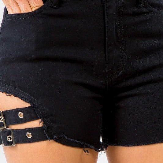 Women's Shorts Plus Size High Waist Cut Out Shorts With Buckles