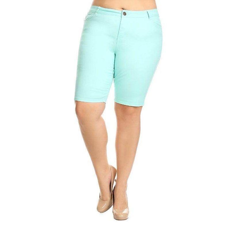 Plus Size High Waist Solid Stretch Shorts - VacationGrabs