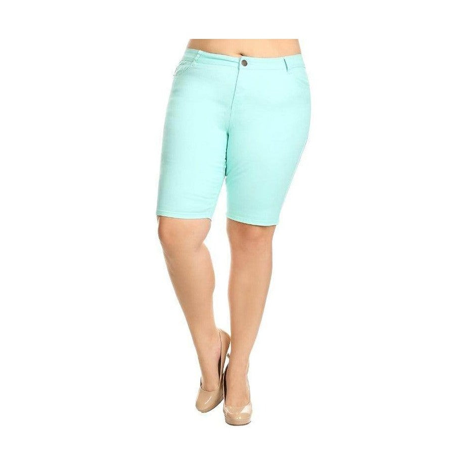 Plus Size High Waist Solid Stretch Shorts - VacationGrabs