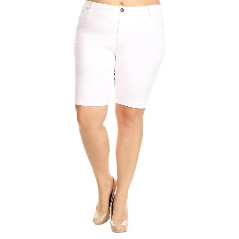 Plus Size High Waist Solid Stretch Shorts - VacationGrabs